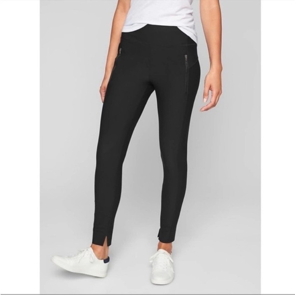 Athleta Pants Stellar Tight Black Side Zippers Stretch Knit Skinny Pant EUC - Picture 1 of 13